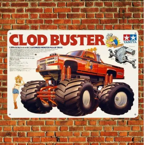 1pcs,Metal Poster Vintage Rc Car Tin Sign Plaque Tamiya Clodbuster Boxart