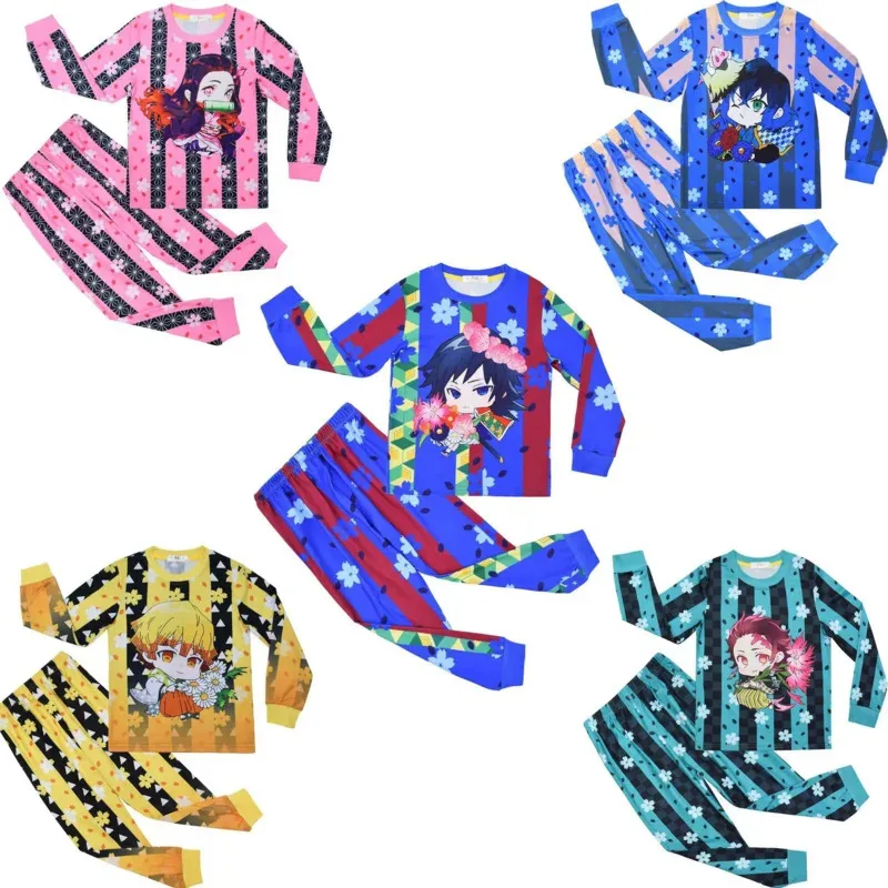 

Demon Slayer anime toddler boy clothes autumn pajamas cotton long sleeve T Shirt pants costume girls casual sportswear set