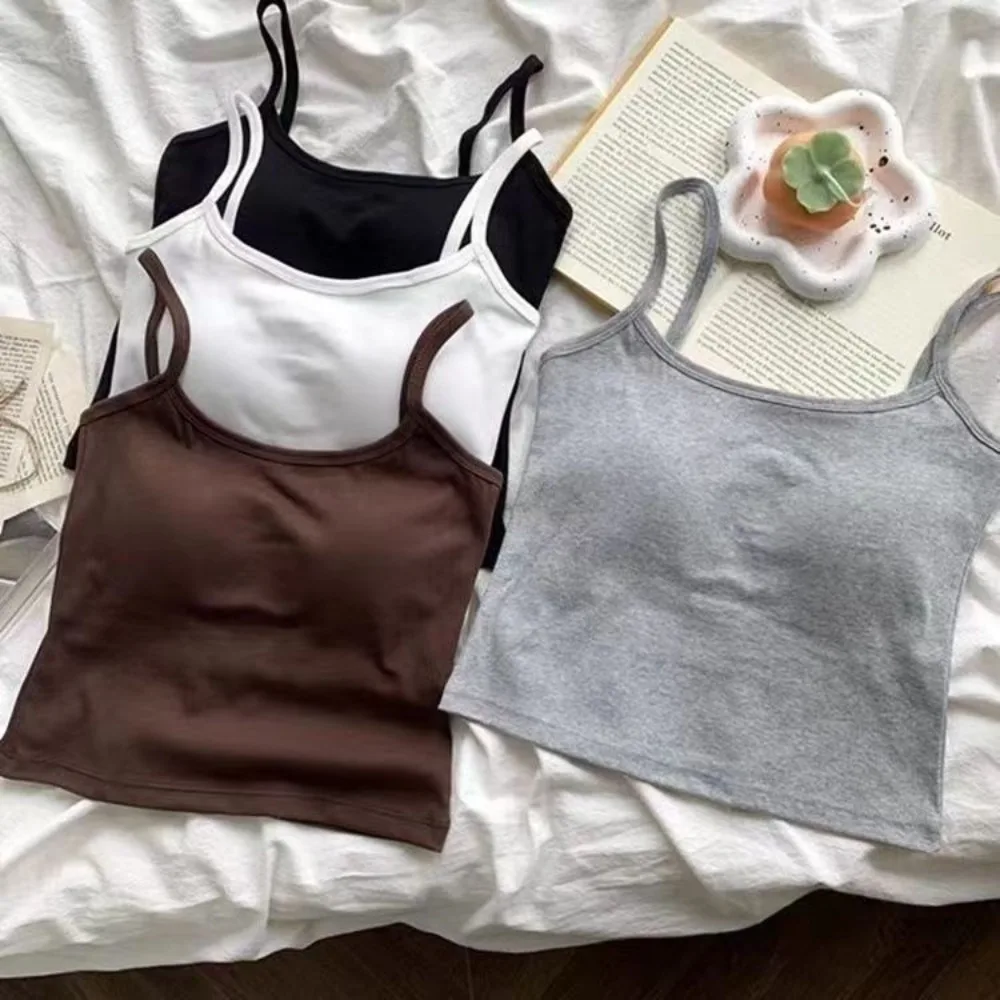 قميص قصير جديد بدون أكمام بلون سادة مع وسادة صدر ملابس خارجية قصيرة سترات ملابس داخلية هدية