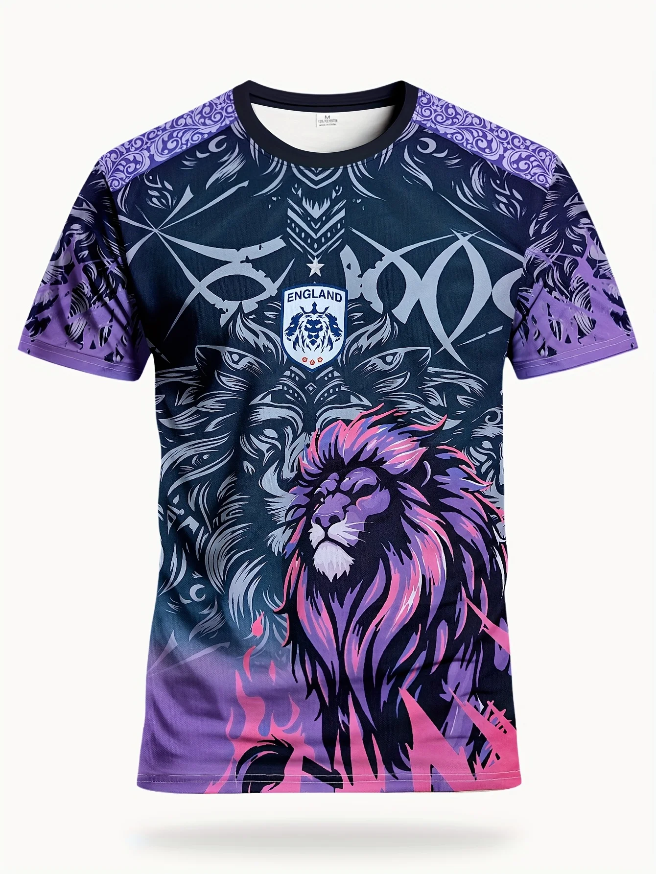 

Men's Sportswear & Breathable Round-neck Sports T-shirt & with English Lion Print Pattern for Competitions Training and Fitness
