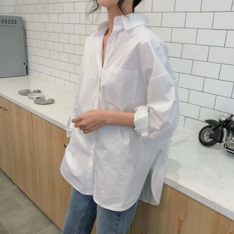 Vintage Long Sleeve Women Shirts 2025 Fashion New Loose White Blouse Turndown Collar Tops Office Lady Elegant Clothing