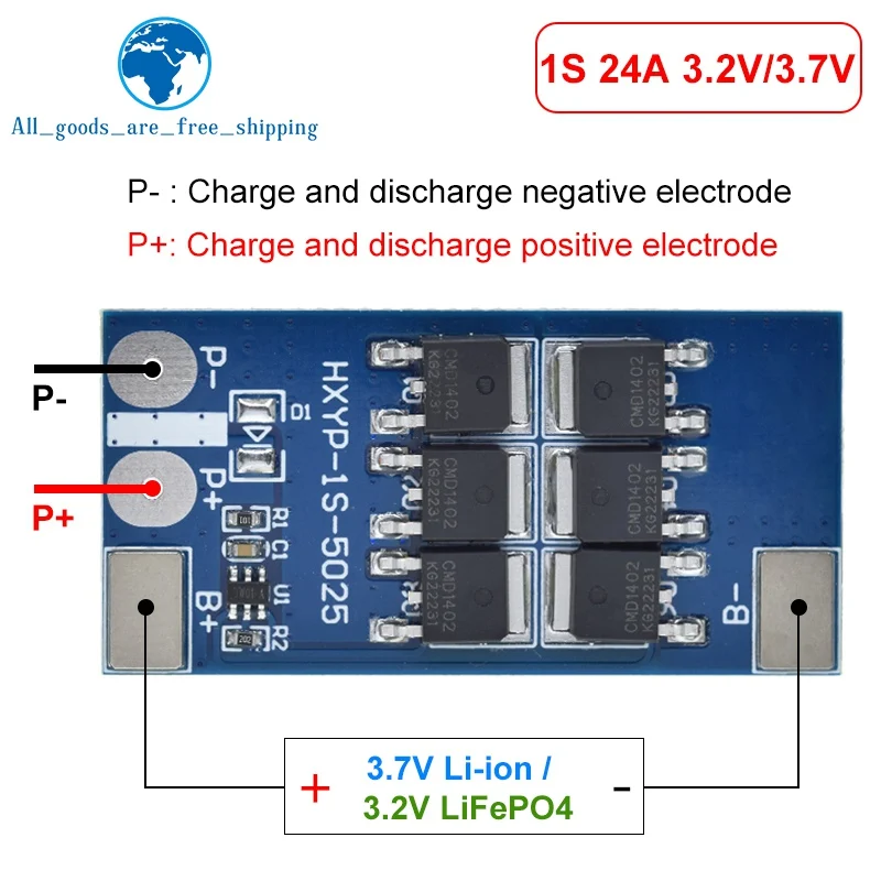 TZT 1S 3.2V 3.7V 24A LiFePO4 Li-ion Lithium Battery  Protection Board BMS PCB PCM Cell Pack Overcharge Over-discharge Protect