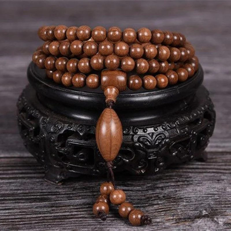 Pulsera de madera de seis hilos Wutai con 108 cuentas para hombre, collar de madera de sándalo de montaña antiguo con diseño de dragón.