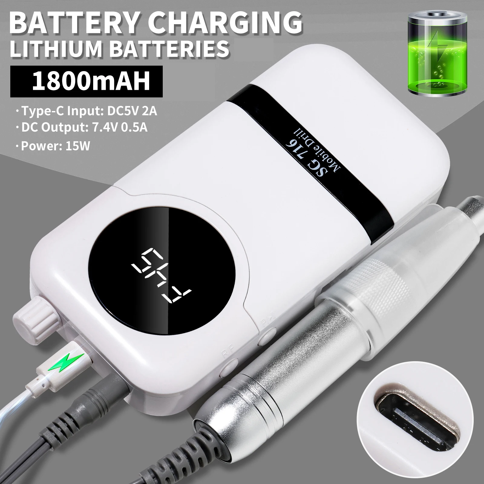 45000 RPM oplaadbare elektrische nagelboor professionele nagelpolijstmachine geluidsarme nagelschuurmachine vijl voor manicure salon