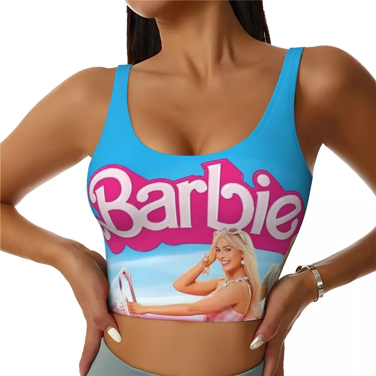 

Custom New Barbie Peripheral Movie Sports Bra Women's High Impact Workout Yoga Crop Top