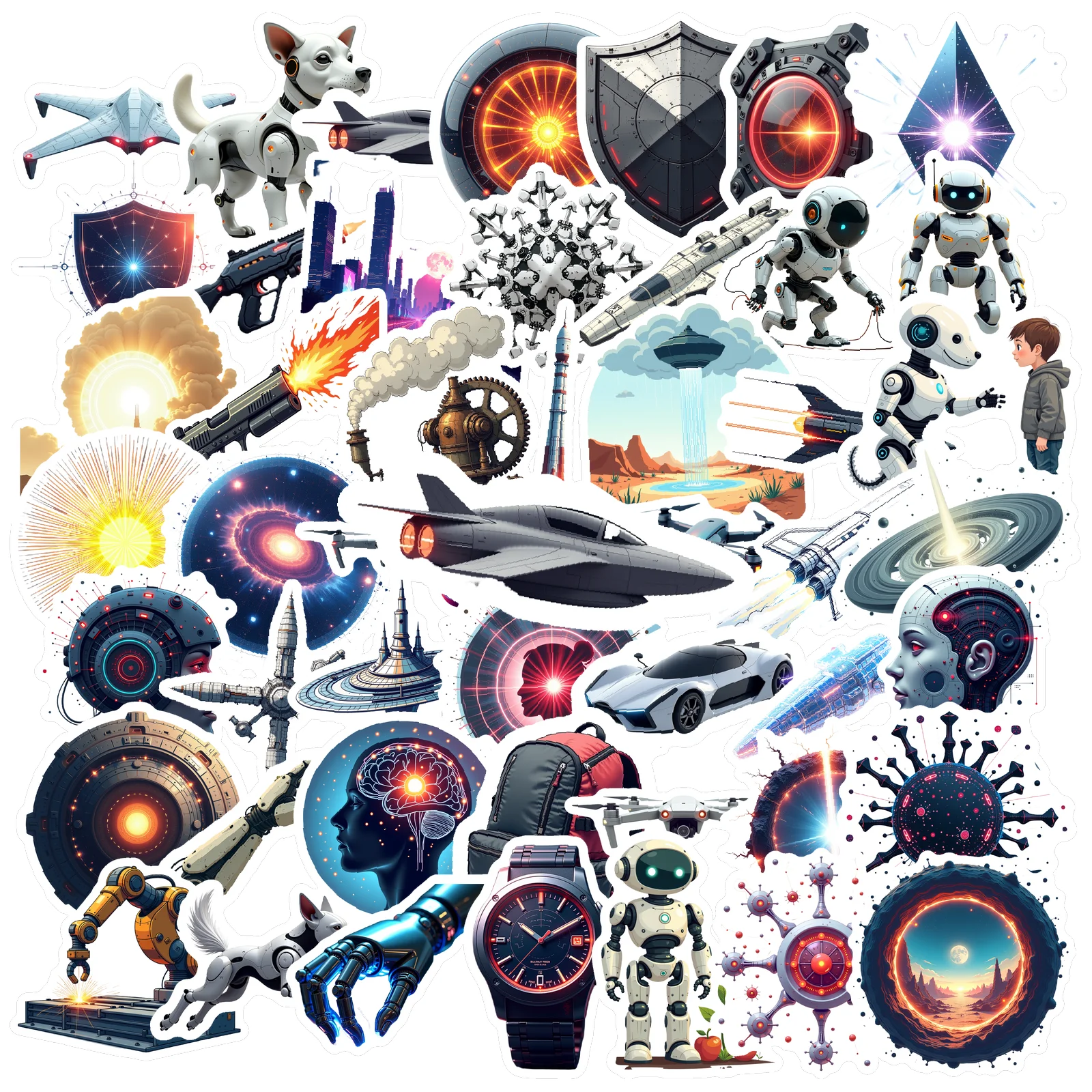 35-70 قطعة ملصقات الخيال العلمي المستقبلي استكشاف عالم التكنولوجيا والفضاء القرطاسية ملصق مكافأة Diy بها بنفسك الأمتعة لوح التزلج