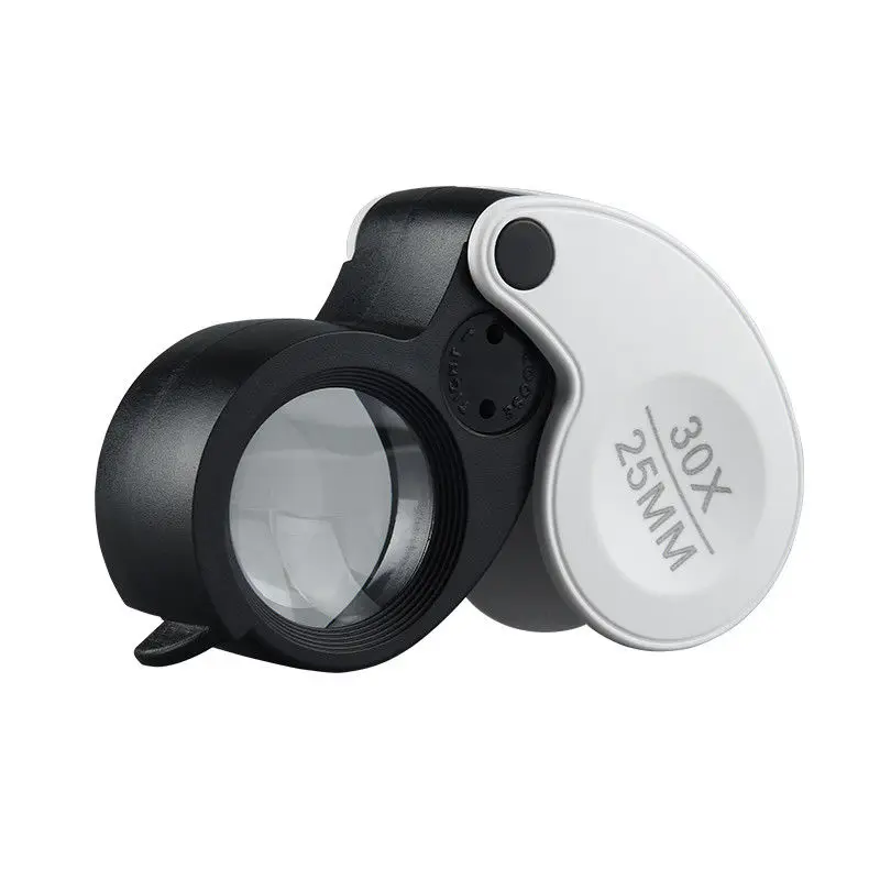 

Portable 30X HD Jewelry Magnifying Glass with Led Light Pocket Magnifier Diamond Coins Stamp Loupe Wholesale