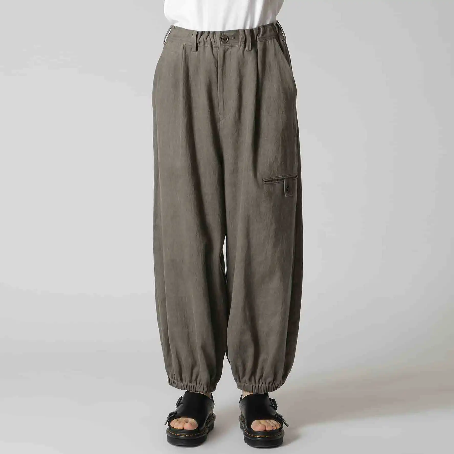 

YOJI OOAK original design cotton and linen loose ankle drawstring waist casual pants elastic pants legs long pants