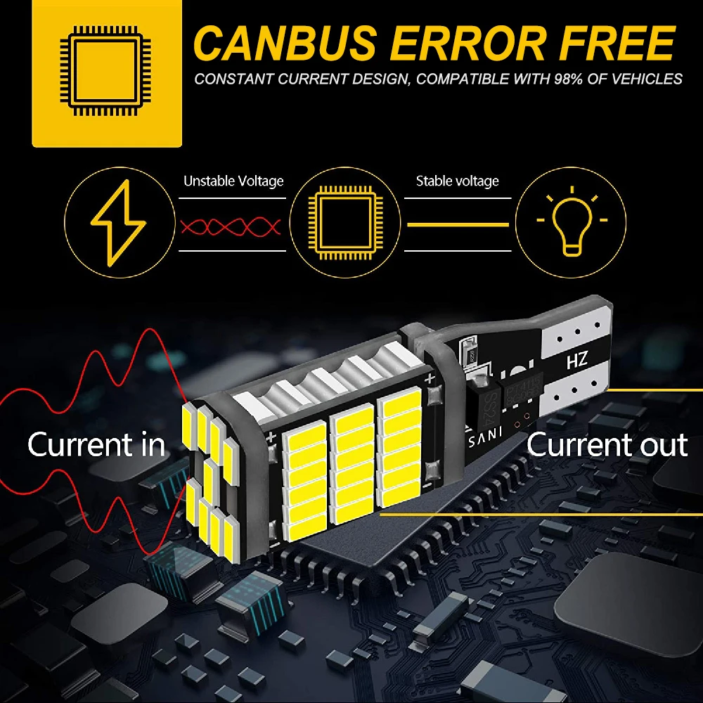 2 PCS T15 W16W LED Bulbs T10 W5W LED Light Canbus 12V 24V 7000K White Car Interior Dome Trunk License Plate Reverse Backup Lamps