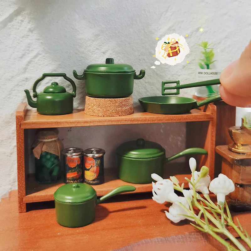 1:12 casa de bonecas em miniatura frigideira pá chaleira conjunto cozinha panelas modelo para casa boneca decoração crianças brinquedos presente