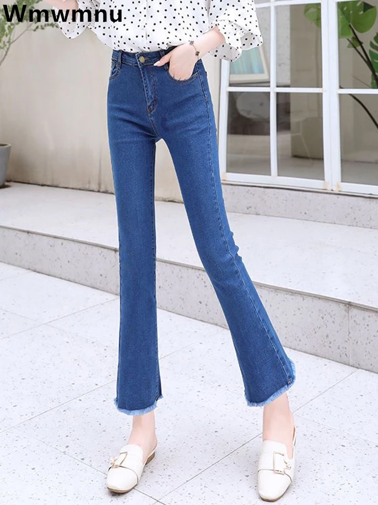 

Korean Summer High Waist Slim Flare Jeans Women Casual Elegant Ankle Length Denim Pants Sweet Vaqueros Stretch Jeansy Pantalones