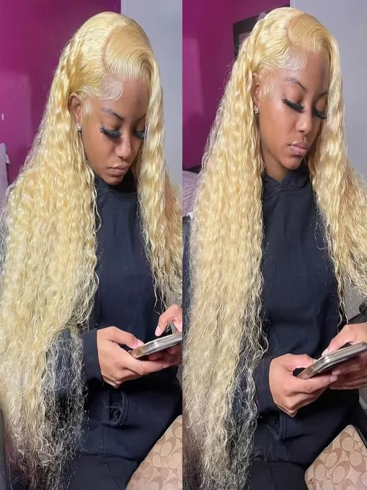 

613 Blonde 13x6 HD Lace Frontal Wig Deep Wave 13x4 Transparent Lace Curly Human Hair Wigs for Women Blonde Water Wave Wig