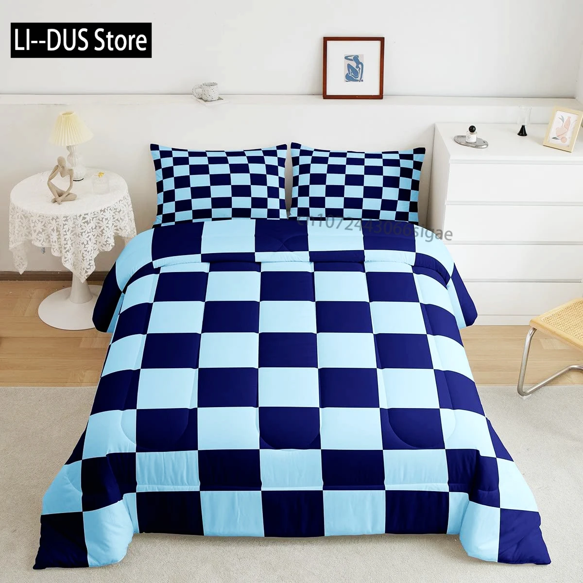 Plaid Duvet Cover Set, Striped Pattern Decorative 3 Piece Bedding Set with 2 Pillow Shams, Queen King Full Size, Home Decor