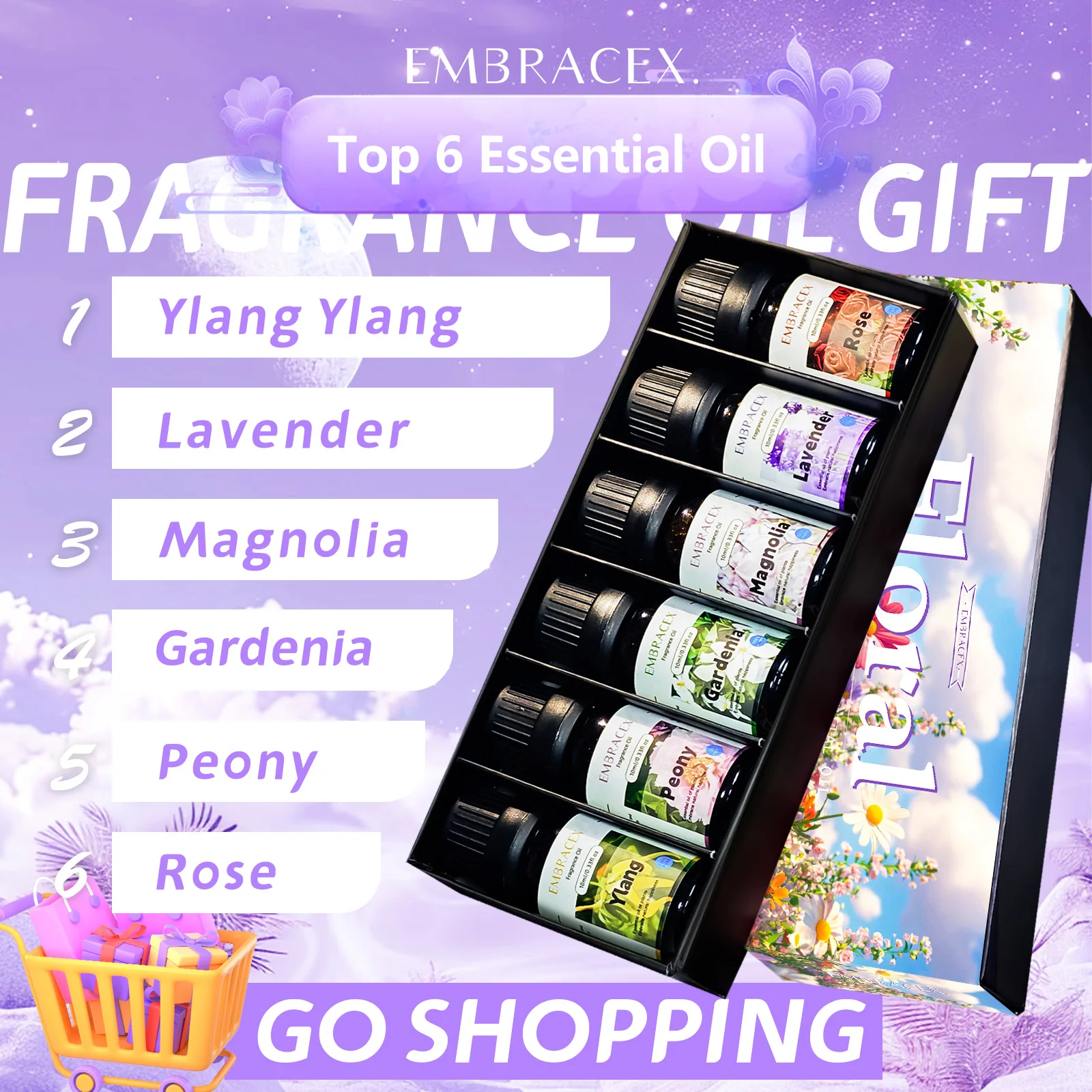 6PC/1PC 10ML Floral Fragrance Oils Flower Skincare Beauty Massage Oil Women's Holiday Gifts Rose Ylang Lavender Magnolia