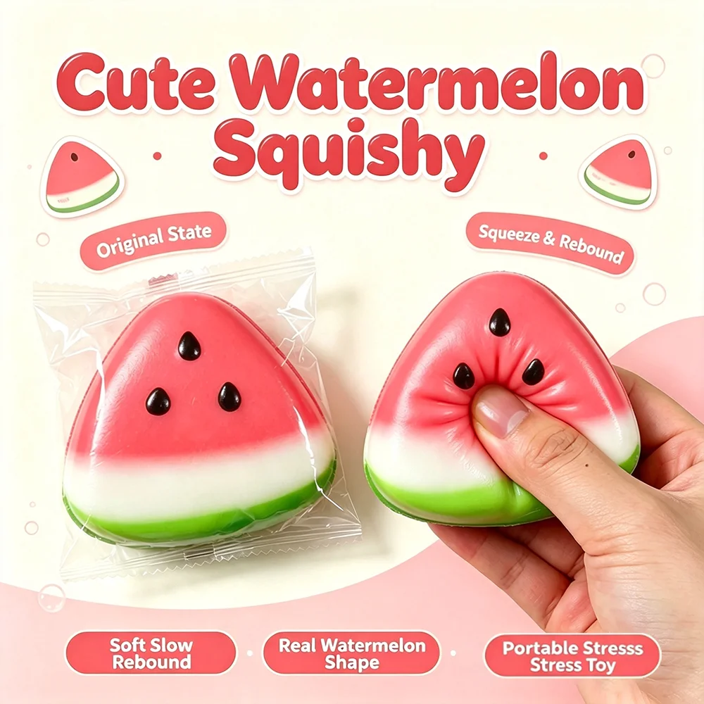 Watermelon Squishy Fidget Toy Slow Rebound Soft PU Squeeze Pinch Toy Stress Reliever Fruit Sensory Vent Toy Party Favor Gifts