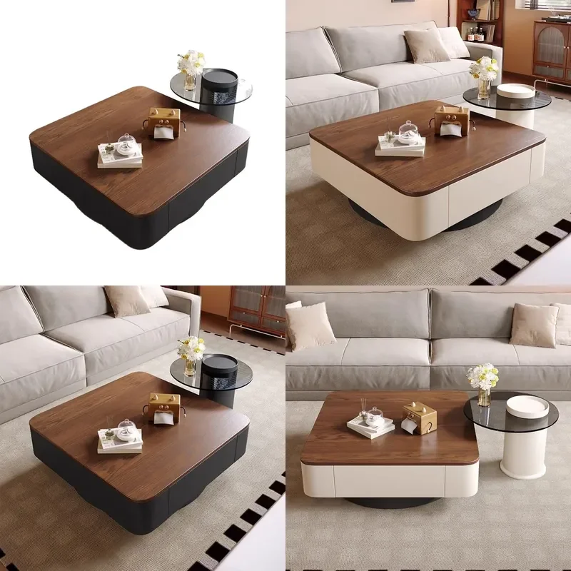 Square Solid Wood Coffee Table Modern Minimalist Light Luxury Tea Desk for Living Room Small Apartment Home Furniture