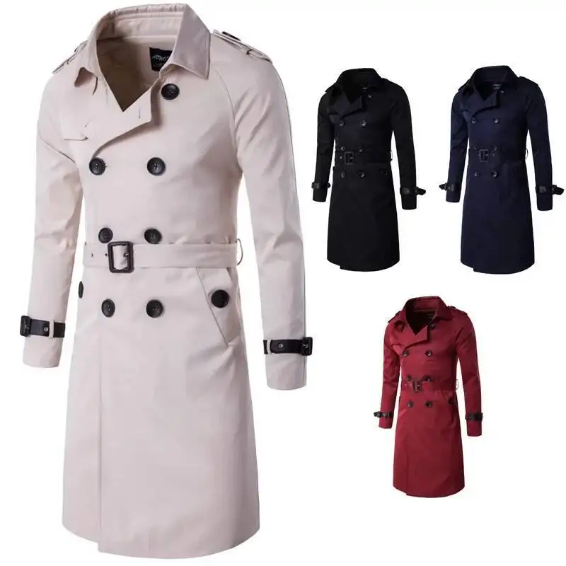 

Casual Long Style Men's Double-Row Buttoned Coat Autumn Fashion Outerwear European Size Personalized Male Jacket