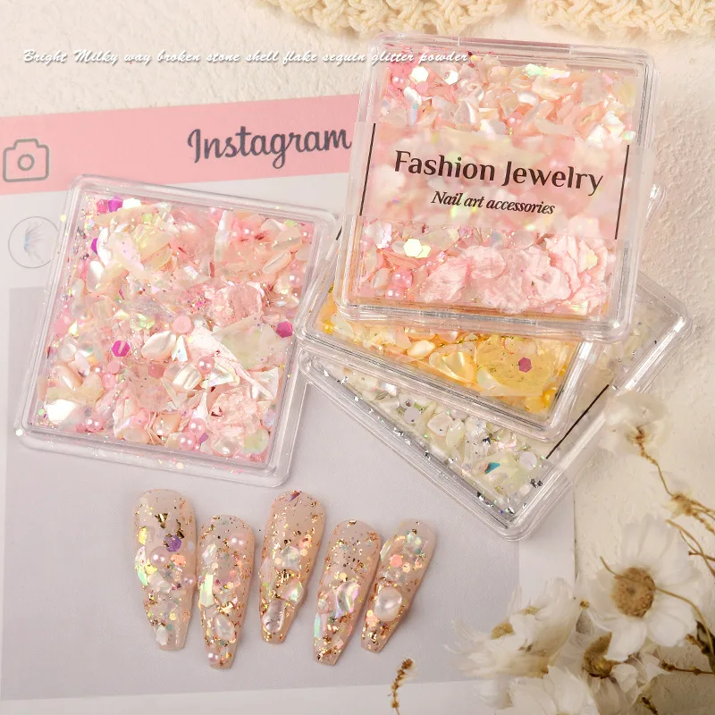 YYM Crystal Diamond Powder Nail Charms Thin Shell Iridescent Sequins Glitter Mixed Set DIY Nail Art Charms Decor Accessories