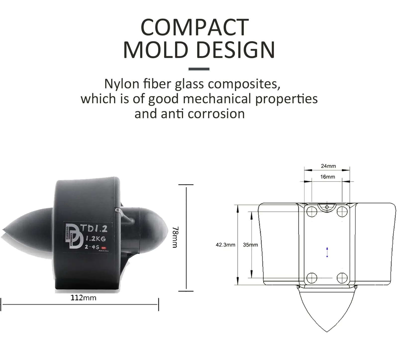 24V 500KV High-Speed Underwater Thruster For RC Boats/Underwater Drones ROV With ESC Depth 100 Meters 12000rpm Speed （CW）