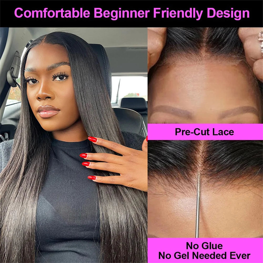 Glueless Straight 4x4 Lace Closure Wigs Ready To wear Pre Cut Pre Plucked Lace Closure Wigs Glueless Straight Human Hair Wigs