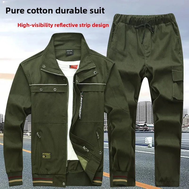 Thiened Long Sve Men's Workwear Winter Anti-Cold Wear Resistant Cotton Jaet Fce Lined Labor Protection Suit for Fac...