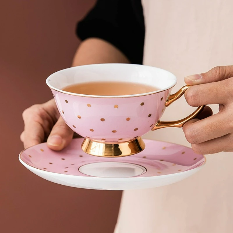 Ceramic Pink Coffee Mugs with Dish Teacup Office Drinking Mug Exquisite Afternoon Tea Cups Set Kitchen Home Drinkware Water Cups