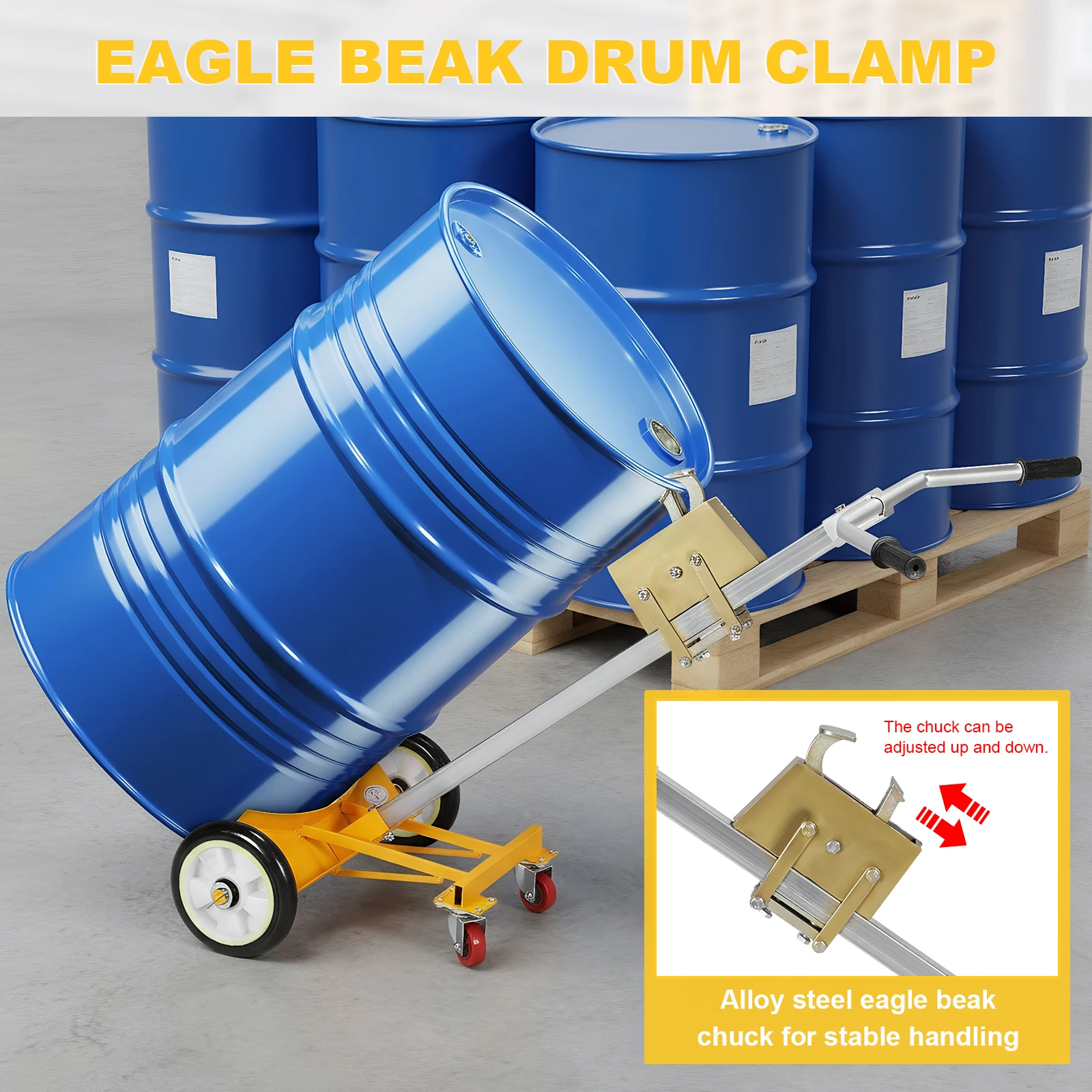 55 Gallon Drum Dolly with Wheels Drum Cart with Reinforced Design 1000Lbs Load Capacity for Easy Transport & Secure Handling