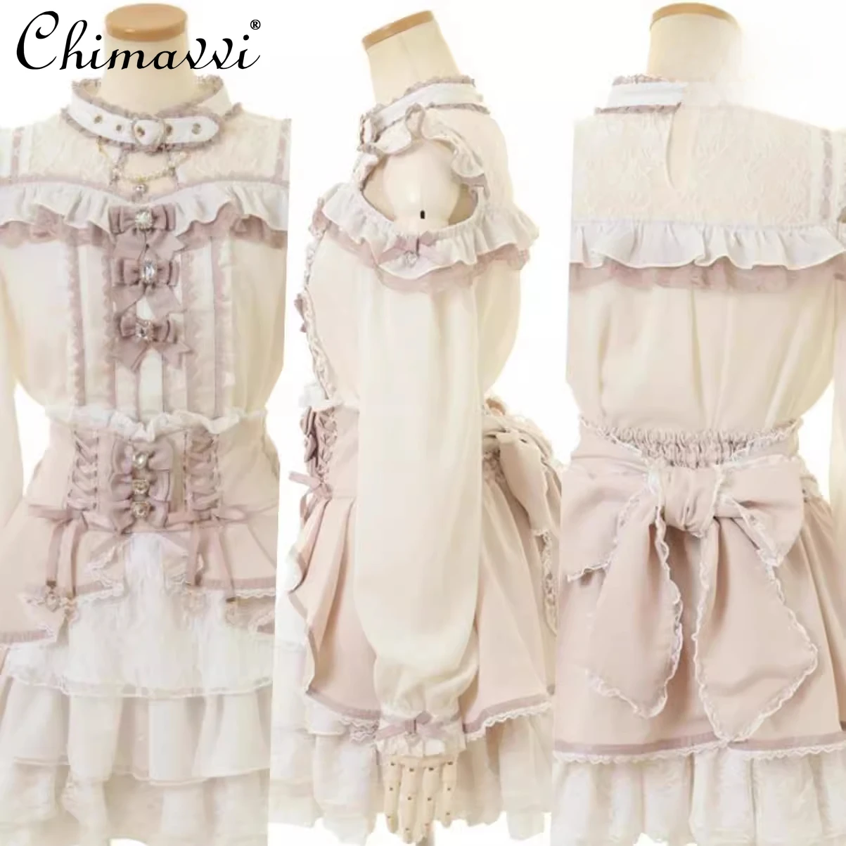Japanese New Cute Collar Bow Shirt 2025 Spring New Sweet Lolita Off-the-shoulder Long-sleeved Y2k Liz Blouse Women Tops Mujer