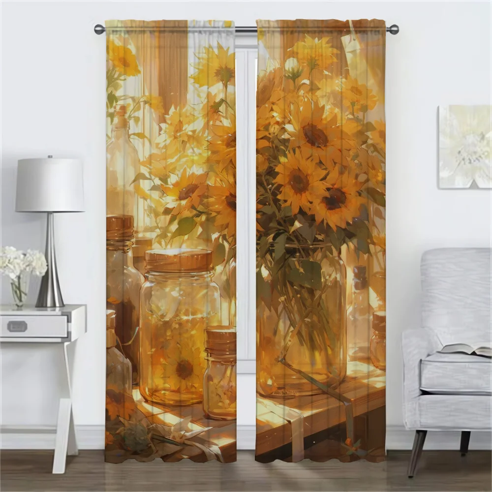 Sunflower Curtains Child Room Blackout Curtain for Room 2 Panel Halloween Decoration Tulle for Bedroom Shades Partition Living