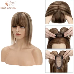 Rich Choices Hair Toppers for Women Real Human Hair Topper with Bangs 150% Density 7 * 13CM Silk Base Clip in Top Hair Pieces