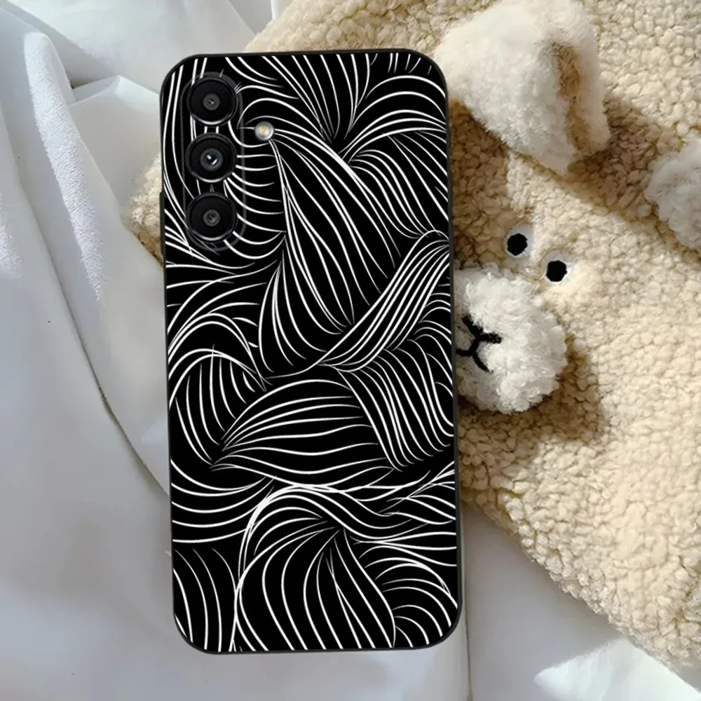 Wave Pattern Print Black Phone Case For Samsung S24,23,22,30,21,10,9,Ultra,Plus,Lite,FE,5G Black Soft Case image 5