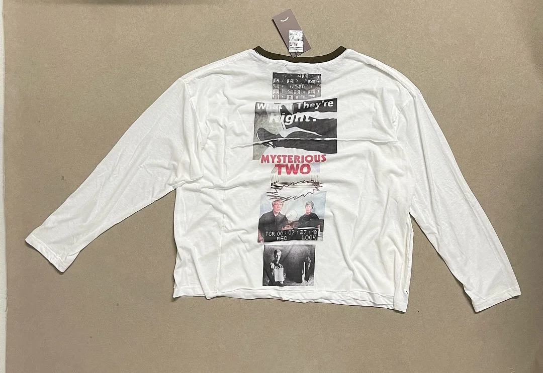 26ss Unisex Vintage Patchwork Photo Print Long Sleeve T Shirt Contrast Rib Crew Neck Loose Retro Streetwear Brand Tee Top