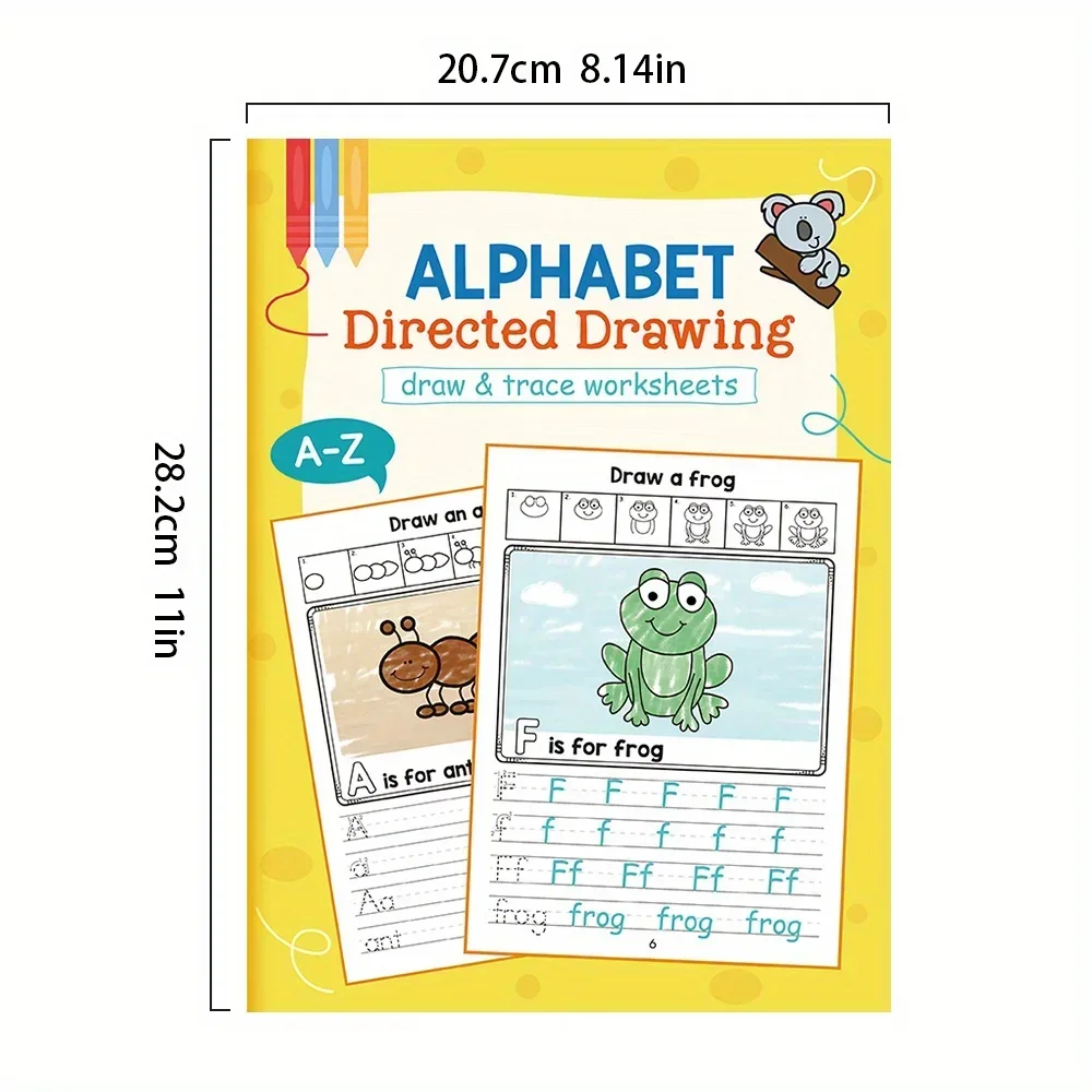 28 Pages A-Z Alphabet Workbook for Kids 26 Letters Tracing Directed Drawing Coloring Practice Book Homeschool Teaching Aids