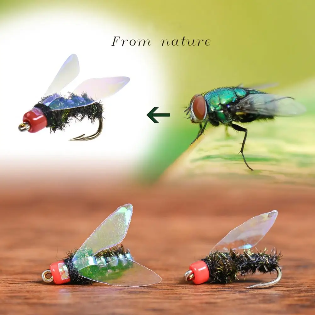 40Pcs Fishing Lures Red Head Green Body Insects Flies Fly Fishing Lures Bait Fly Fishing Bionic Hooks Carp Hooks Nymph Lures