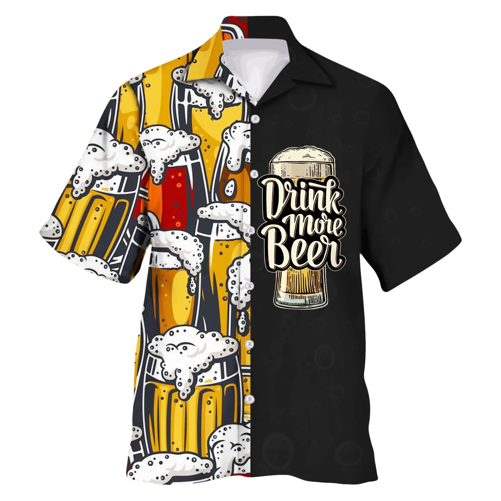 

Hawaiian Shirt 3D Print Beer Short-sleeved Cuban Shirt Beach Wear Tshirt Top Party Vintage Style For Men Women Men's Clothing