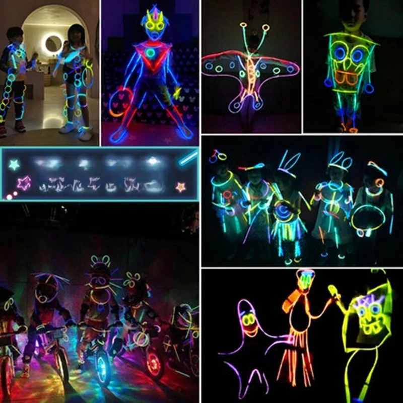 Rainbow Glow Sticks Colorful Luminous Wrist Bands Light Up Dancing Outfit Decor Christmas Glowing Silver Strips Night Festival