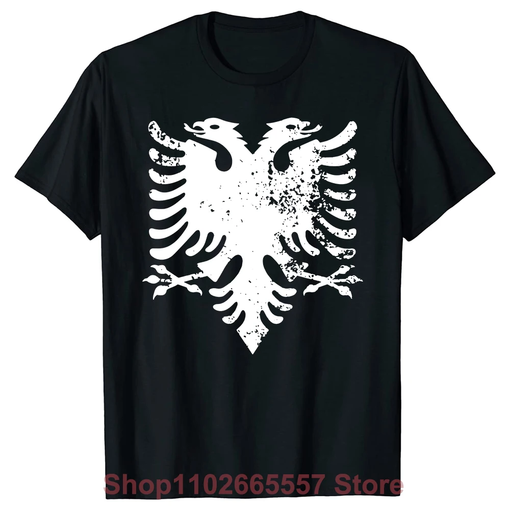 

Flag Of Albania Eagle T Shirt Men 100% Cotton Albanian Pride Tee Tops Round Neck Summer T-shirt Short Sleeve Casual Tshirt GiftF