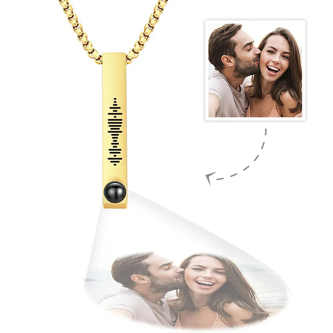 Custom Photo Projection Necklace Personalized Laser Engraving Music Code Bar Projection Necklace Couple Anniversary Jewelry Gift