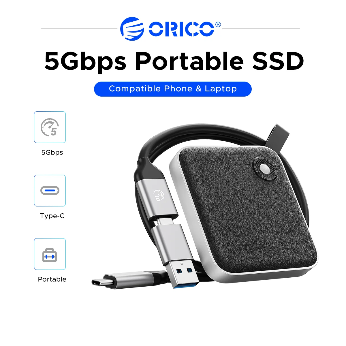 ORICO B5PLUS Portable External SSD 5Gbps Mini Pocket Solid State Drive Type-C Storage For IPhone15 Laptop Mac Android