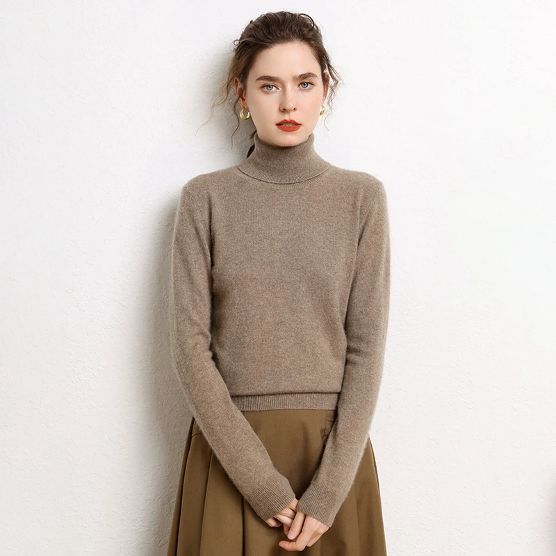 

Women's 100% Cashmere Sweater Turtleneck Pullover Autumn Winter Basic Long Sleeve Bottom Cashmere Sweater Soft Warm Knitwear Top