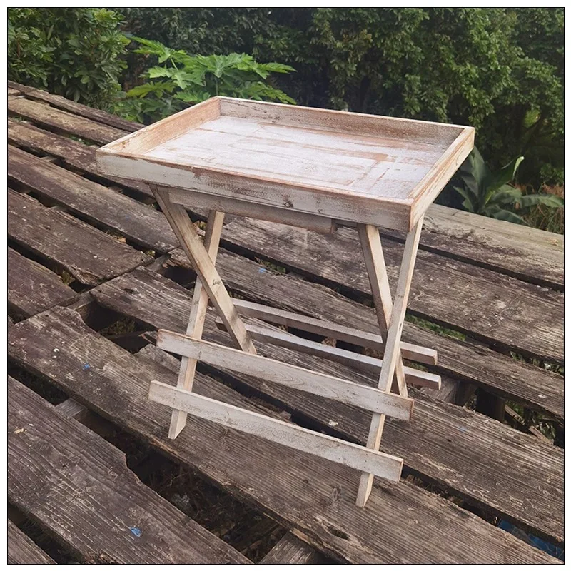 素朴な木製折りたたみサイドテーブル、トレイトップ付き、20x14x22インチ、3色