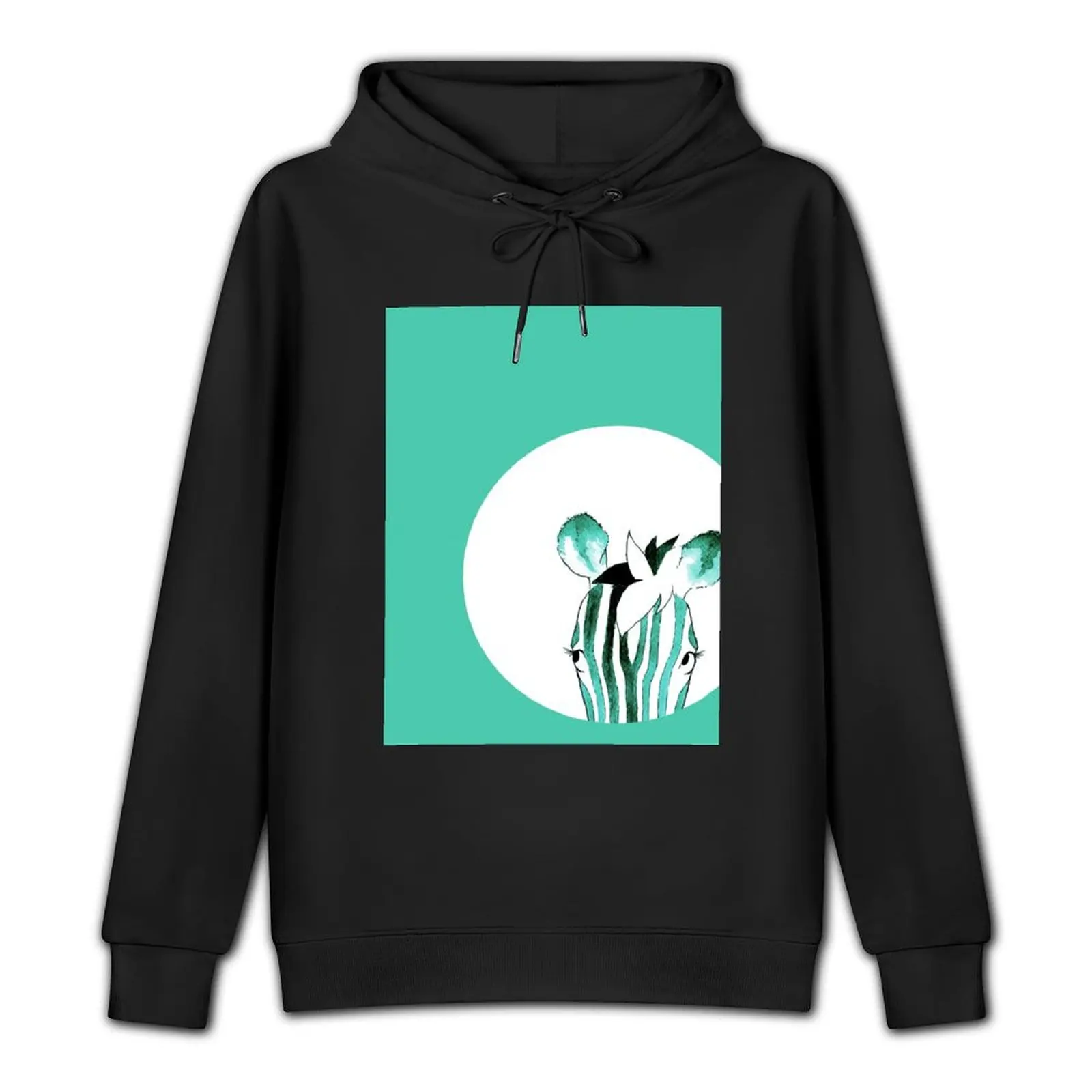 Teal Watercolour Zebra Pullover Hoodie men's winter sweater aesthetic clothing japanese style oversized hoodie