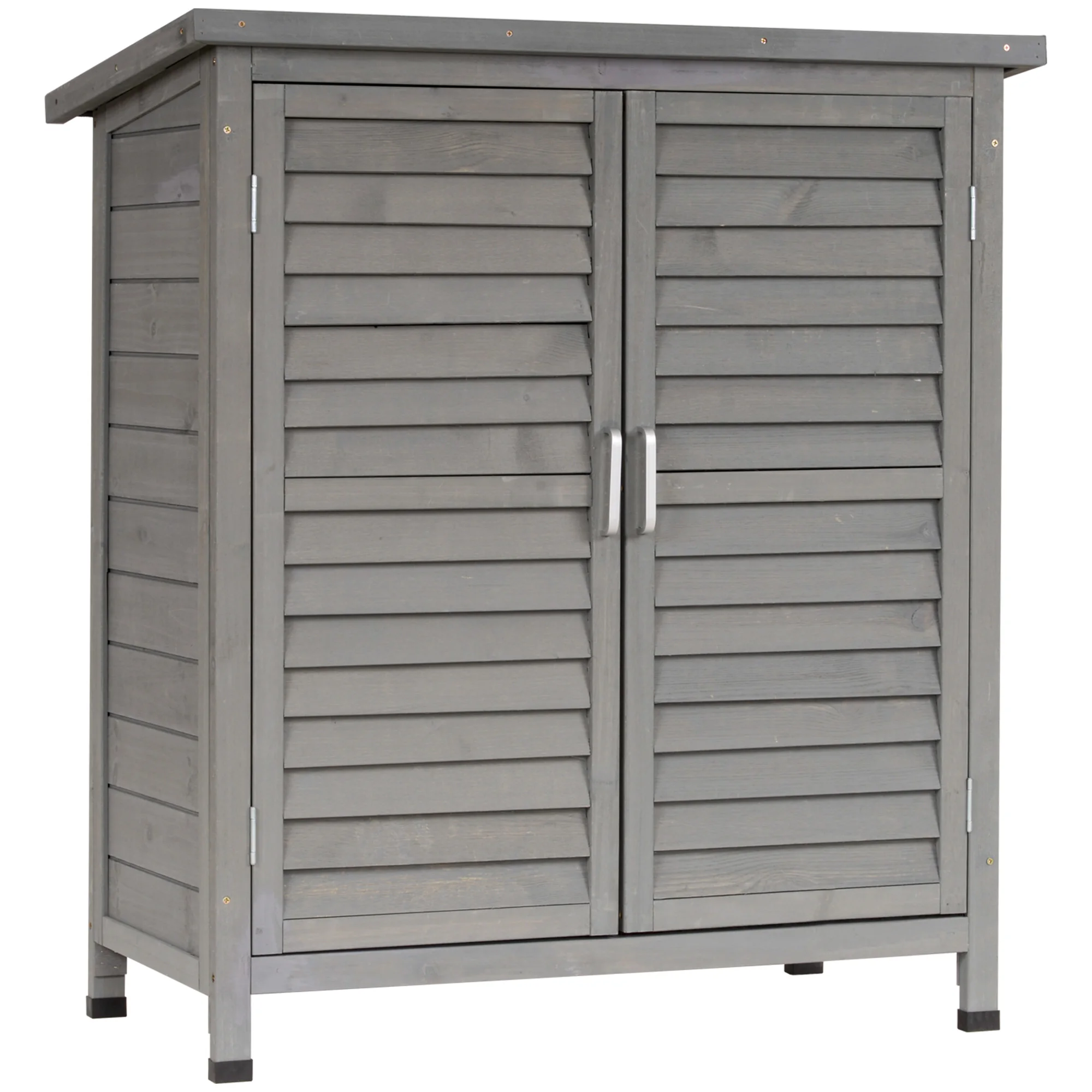 Outsunny wooden garden storage shed with 2 interior shelves 2 doors and slant roof 87x46,5x96,5cm