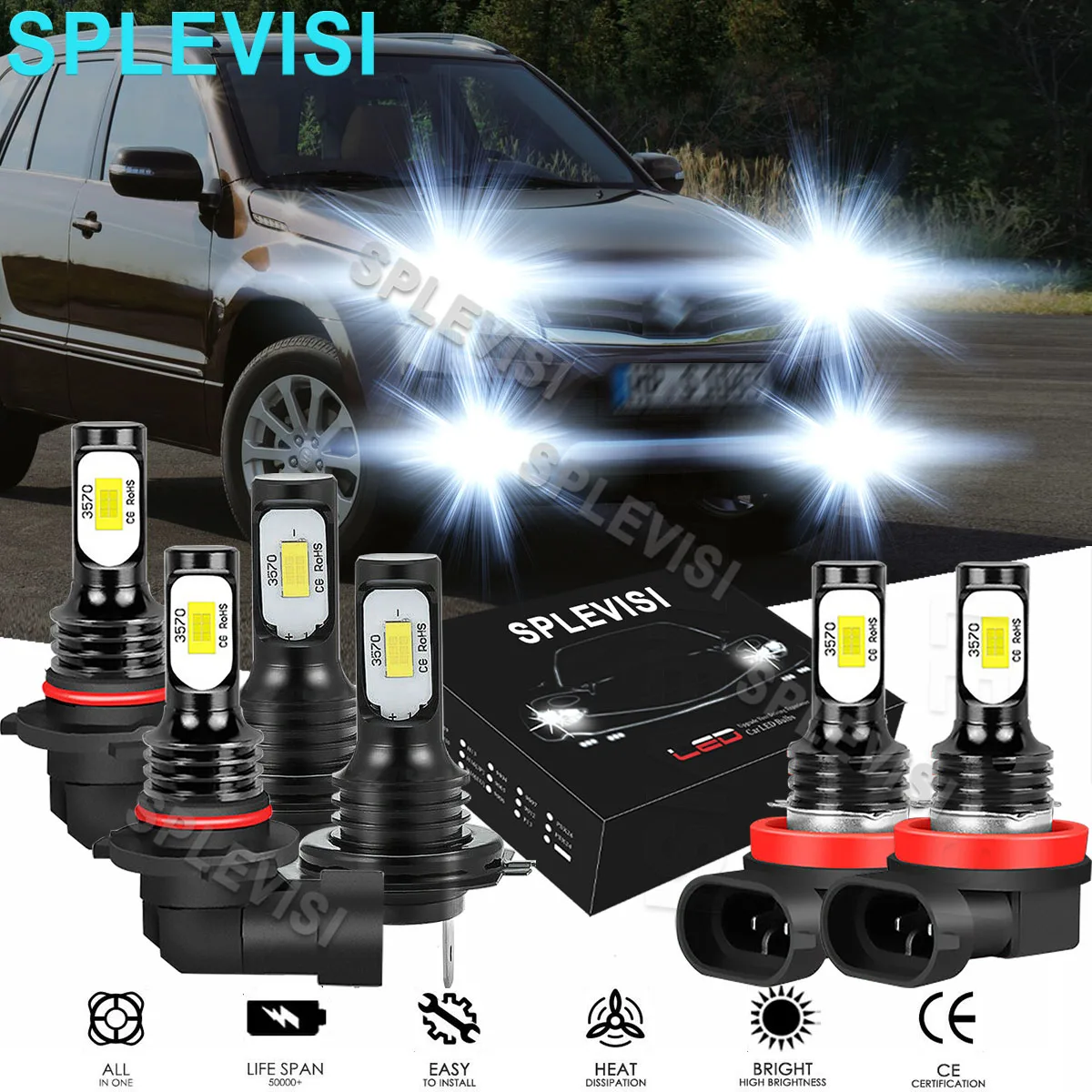 

6x LED White Headlight Fog Light Bulbs 6000K For Suzuki Grand Vitara 2006-2013 Jaguar S-Type 2005-08 Mitsubishi Outlander2016-17