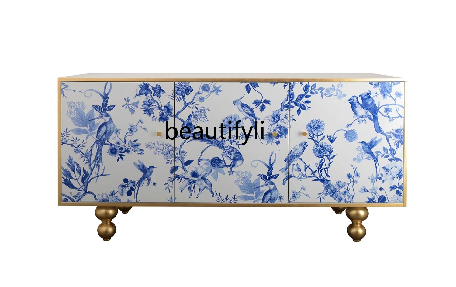 Chinese style dining side entrance cabinet Chinese style blue and white porcelain screen decoration entry medieval cabinet