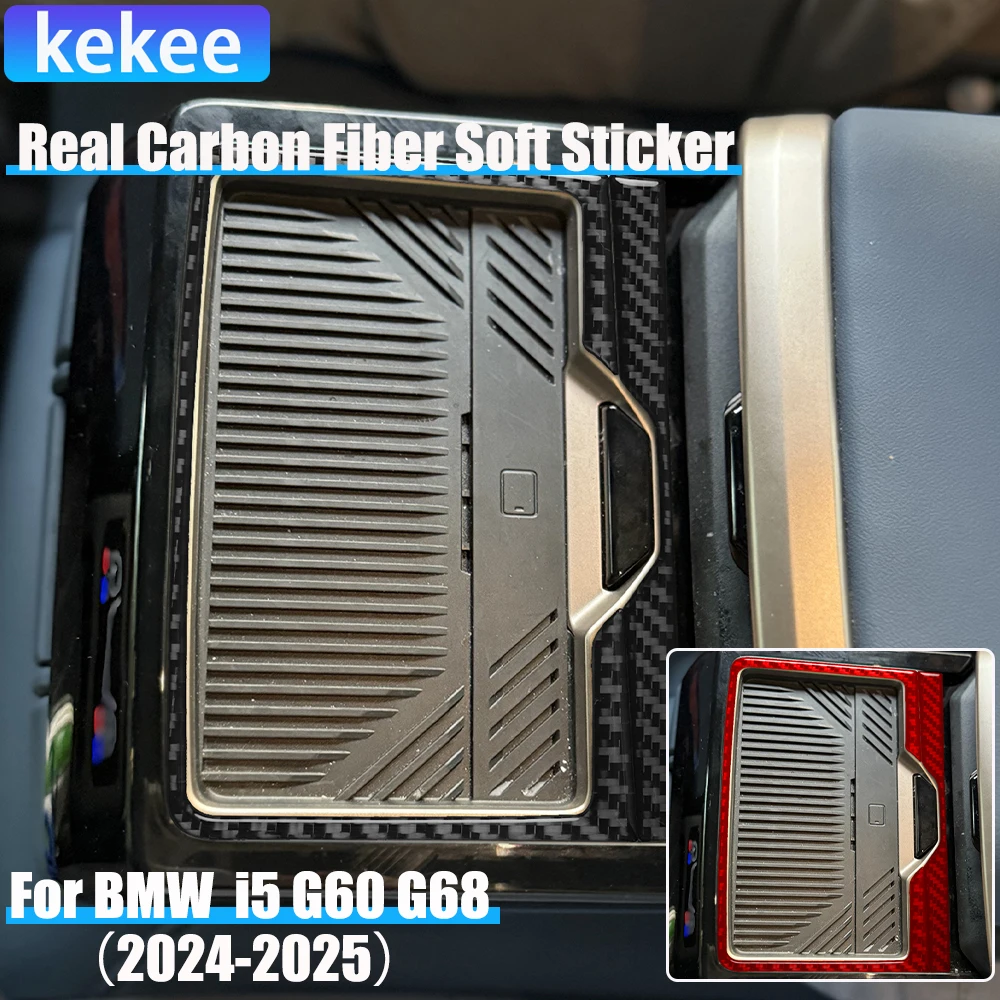 

Real Carbon Fiber Car Accessories Rear Armrest Storage Decorative Cover Soft Sticker For BMW 5 Series I5 G60/G68 BEV 2024 2025