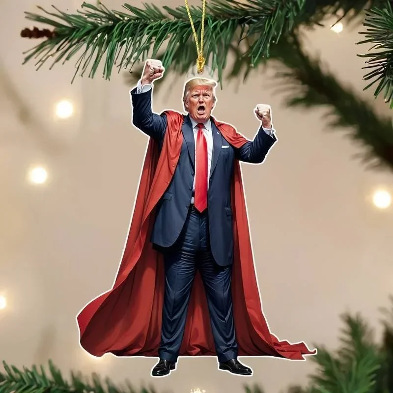 1pc Trump-Inspired Acrylic Christmas Decor Hanging Ornament for Car and Tree Perfect Holiday Gift Funny Cartoon Pendant