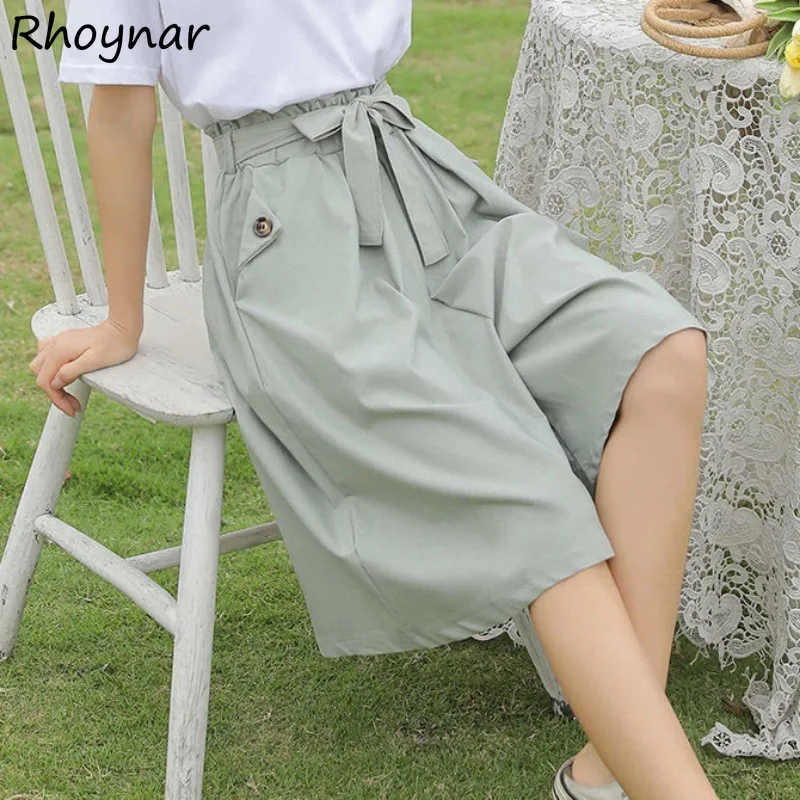 

Solid Shorts Women Summer Students Elastic Waist Baggy Casual All-match Daily Korean Style Fashion Simple Streetwear Popular