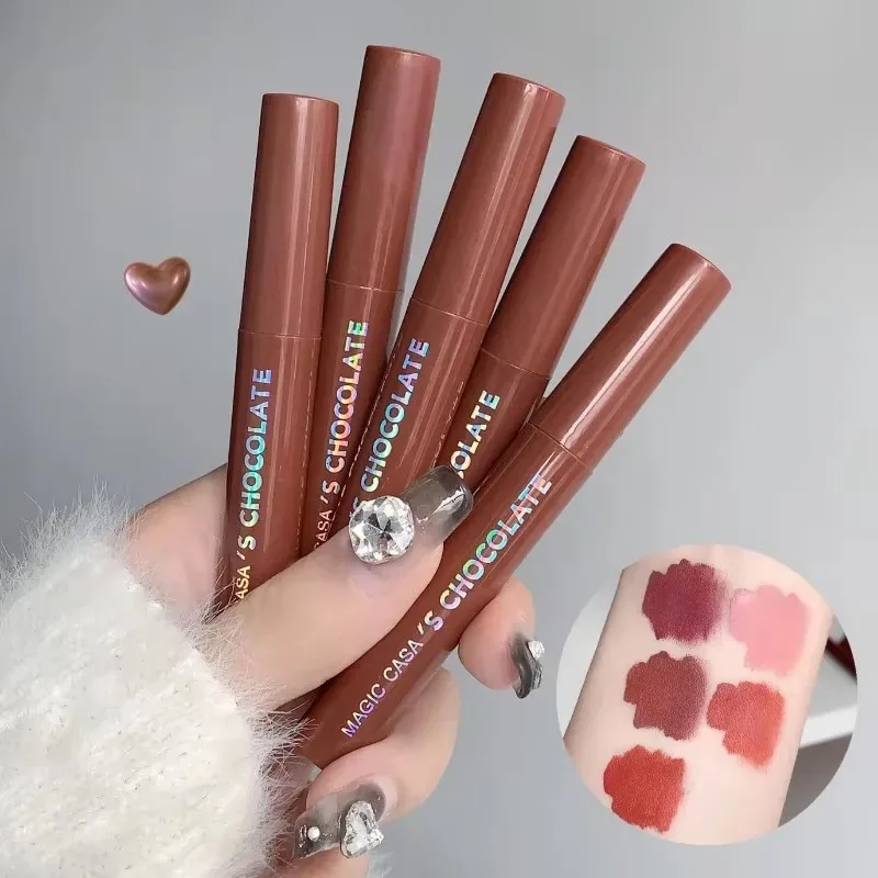 5 Stuks Chocolade Matte Lipgloss Set Natuurlijke Fluwelen Lip Glazuur Aanhoudende Geen Vervagende Rijke Crème Lipsticks Melk Koffie Vloeibare Lip Tint