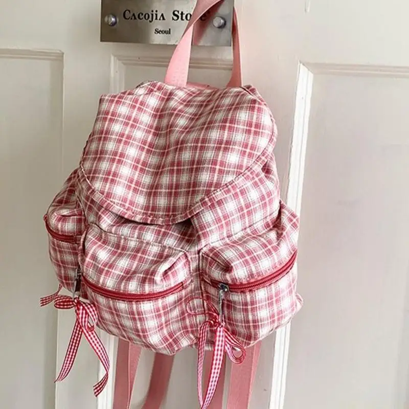 

X90D Travel Bag for Teens Girl Retro Backpacks School Backpacks Japanese Styles Casual Daypacks Plaids Backpacks